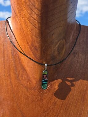 Dichroic Glass Pendant Necklace in Green & Blue